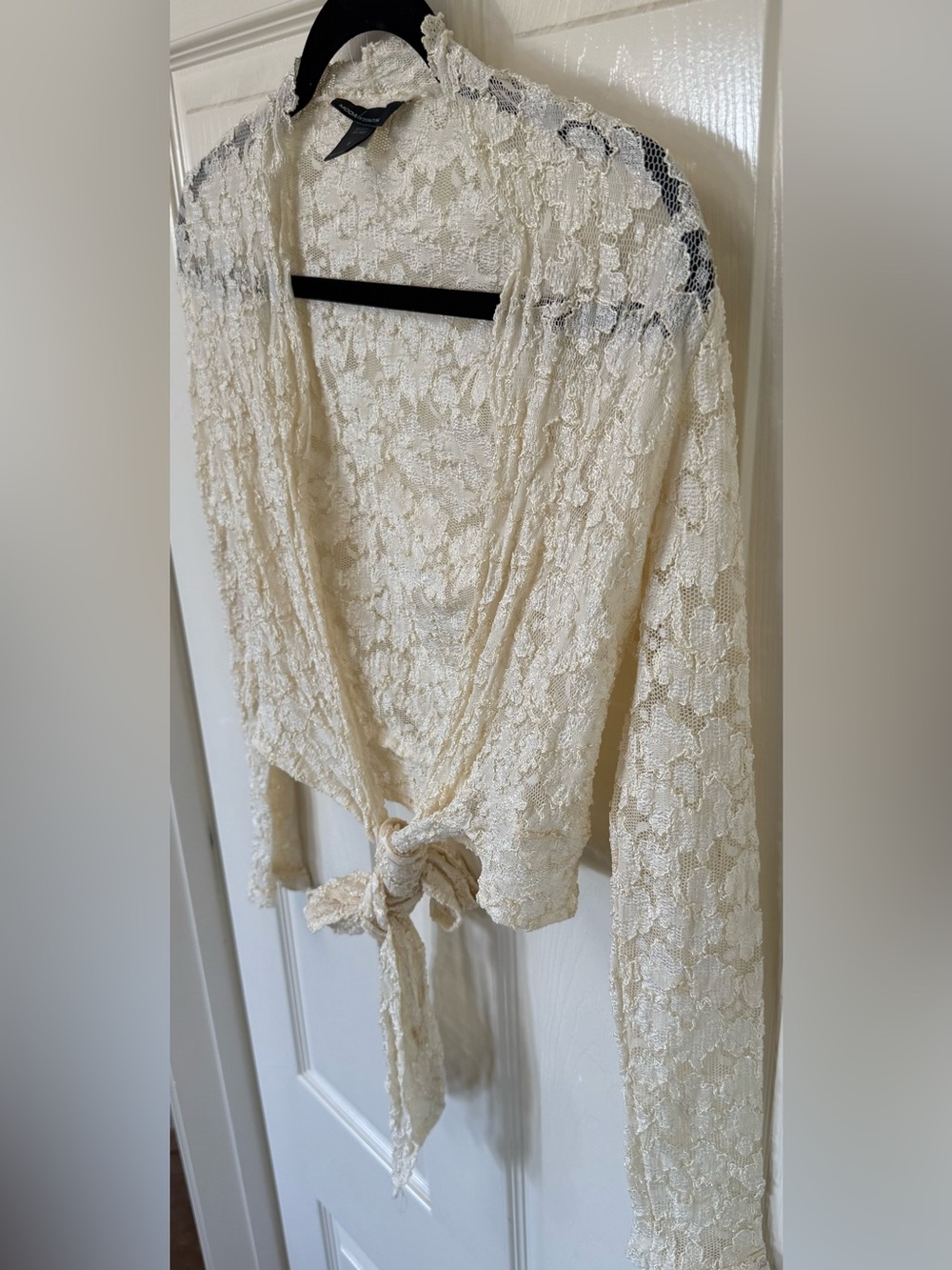 Y2K Vintage Moda International Ivory Lace Tie Front Cardigan — Small — USA - Picture 7 of 14